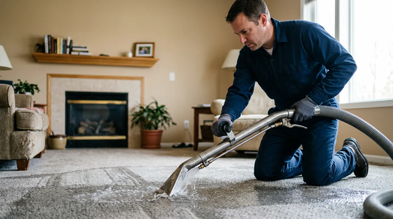 Water damage restoration technician working near Derby, CT